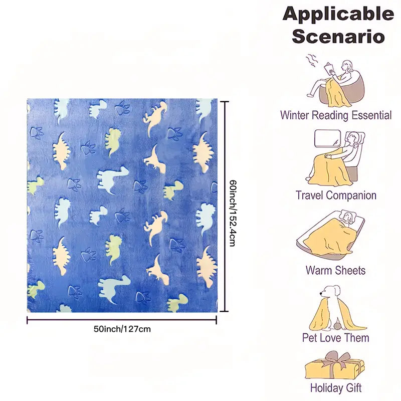 Dinosaur-Patterned Glow-in-the-Dark Throw Blanket