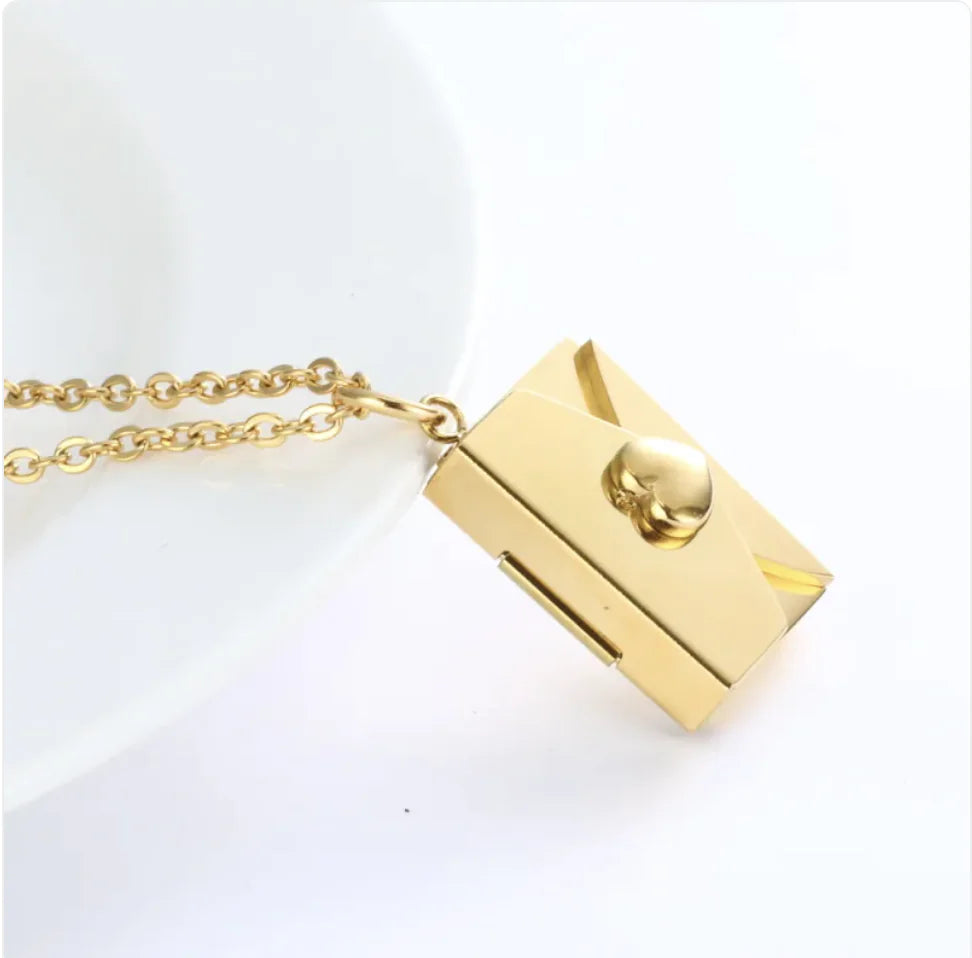 Hidden Message Heart Envelope Pendant Necklace