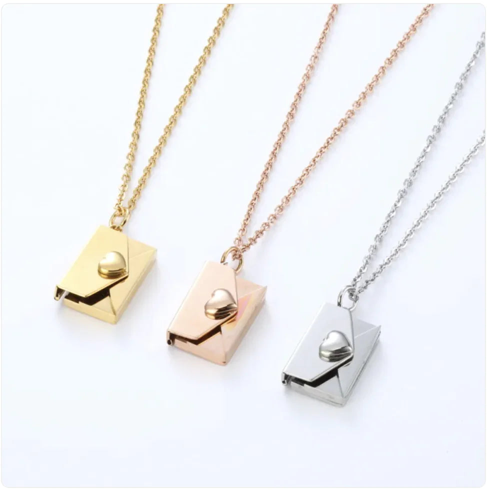 Hidden Message Heart Envelope Pendant Necklace